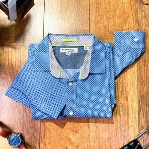 Private Member- Stylish Cotton Blue Patterned Button Down Shirt
